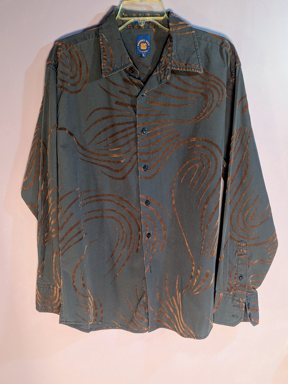 Men's Franky Max Abstract Brown Swirl Button-Up Shirt Large